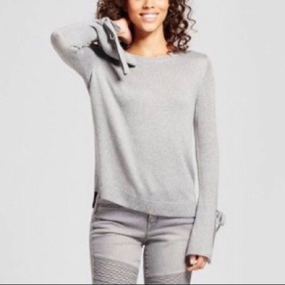 Gray Sweater with Extra Long Bell Tie Sleeves, XS